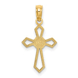 Cut-Out and Flat Cross Flower Charm Pendant in Real 14k Yellow Gold