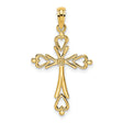 14k Yellow Gold Cross Pendant with Flared Ends and Heart Accents