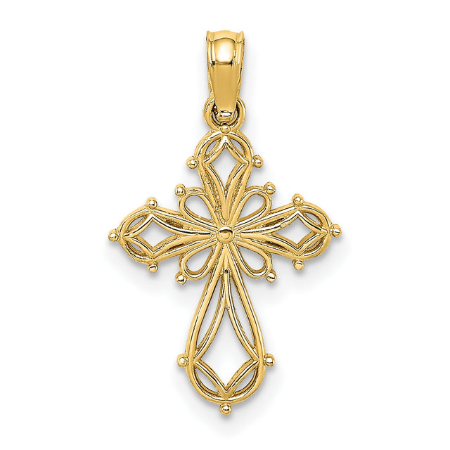 Cut-Out Fancy Cross Charm Pendant in Real 14k Yellow Gold