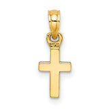 3D and Polished Mini Cross Charm Pendant in Real 14k Yellow Gold