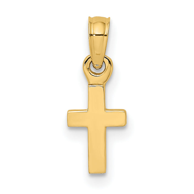 3D and Polished Mini Cross Charm Pendant in Real 14k Yellow Gold