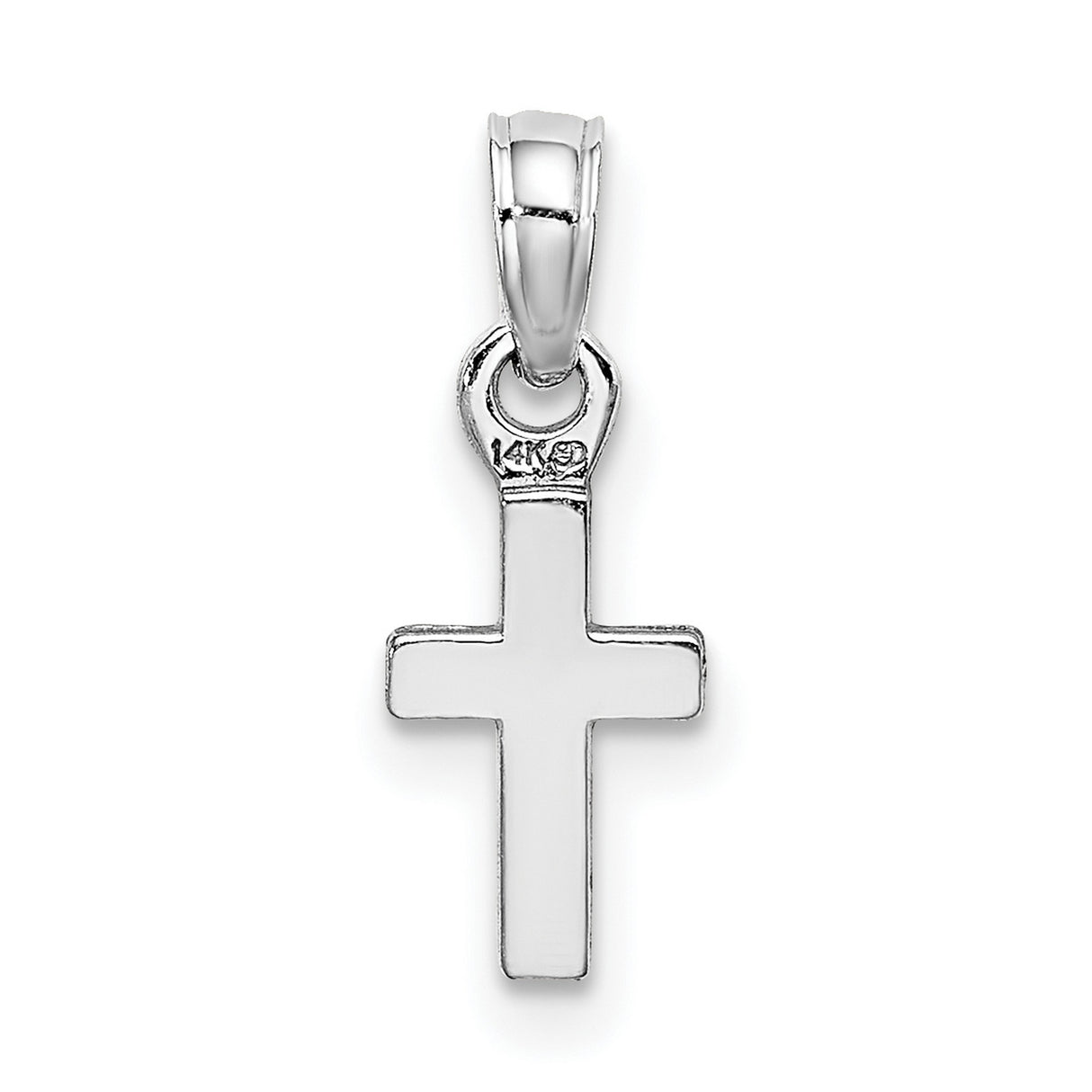 3D and Polished Mini Cross Charm Pendant in Real 14k White Gold