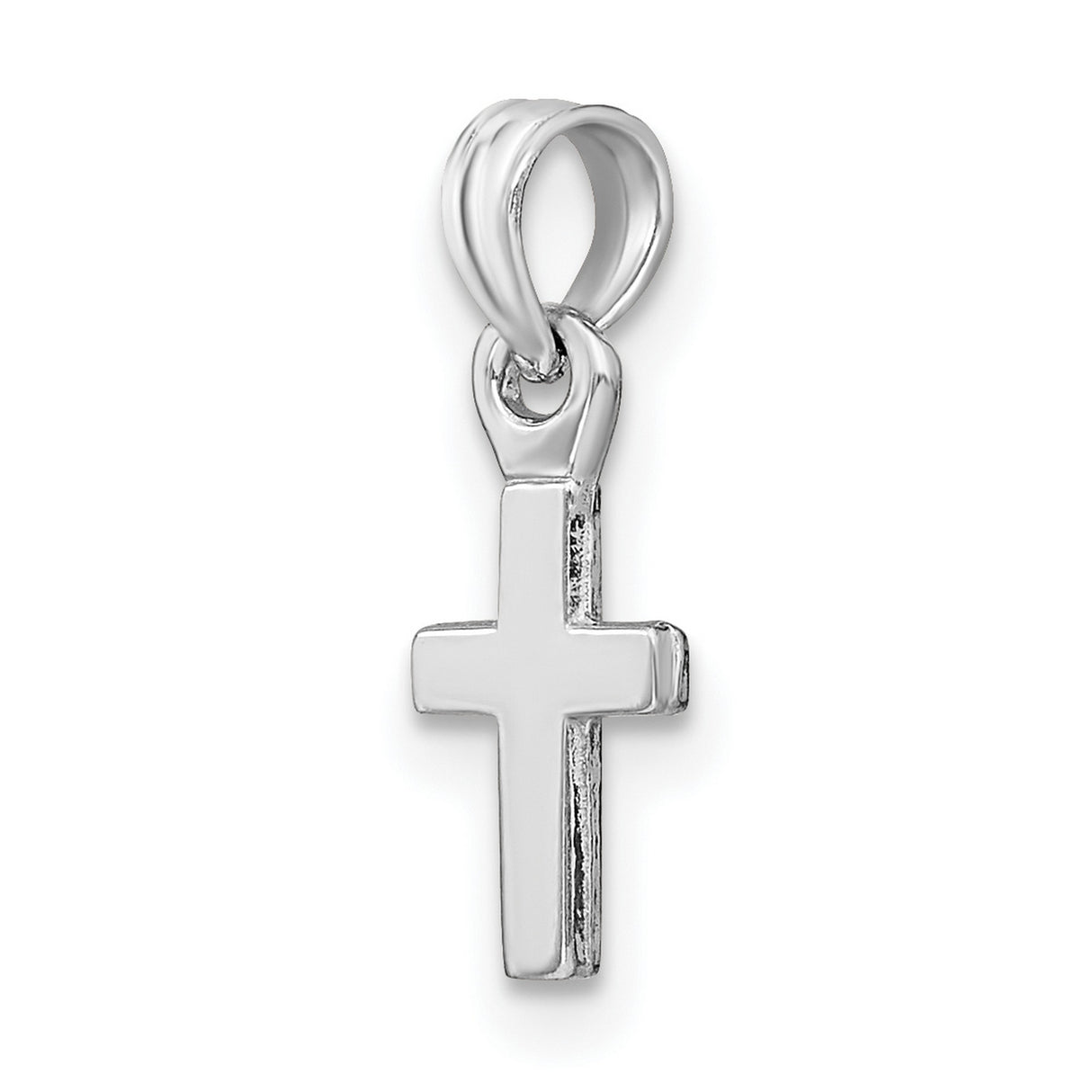 3D and Polished Mini Cross Charm Pendant in Real 14k White Gold