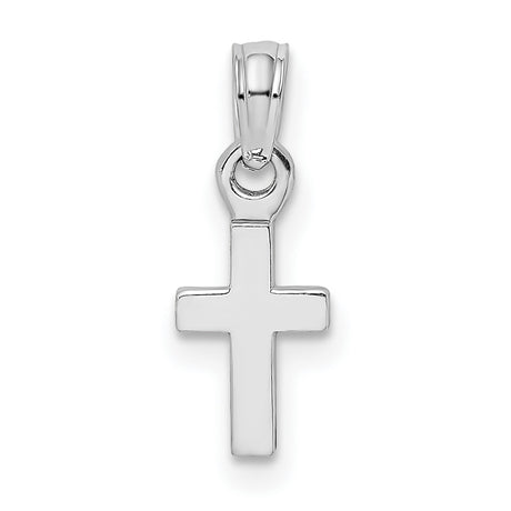 3D and Polished Mini Cross Charm Pendant in Real 14k White Gold