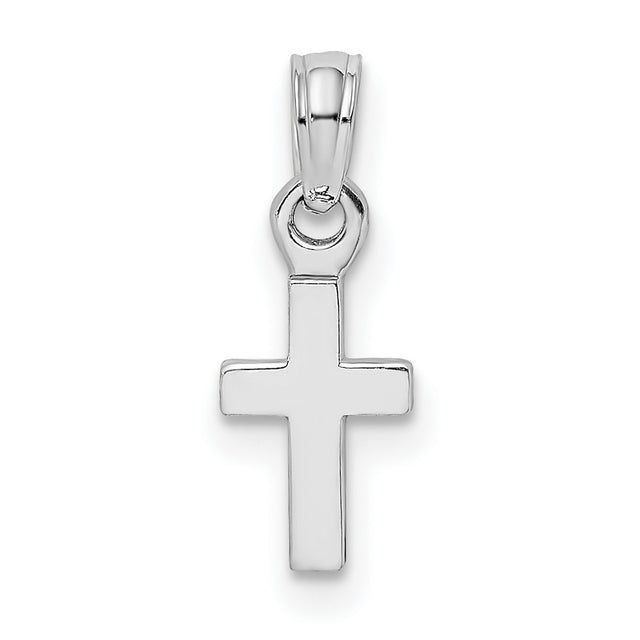 3D and Polished Mini Cross Charm Pendant in Real 14k White Gold