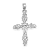 14k White Gold Cross Pendant with Filigree and Starburst Design for Men and Women