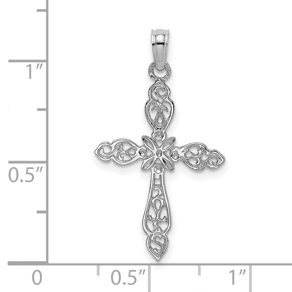 14k White Gold Cross Pendant with Filigree and Starburst Design for Men and Women