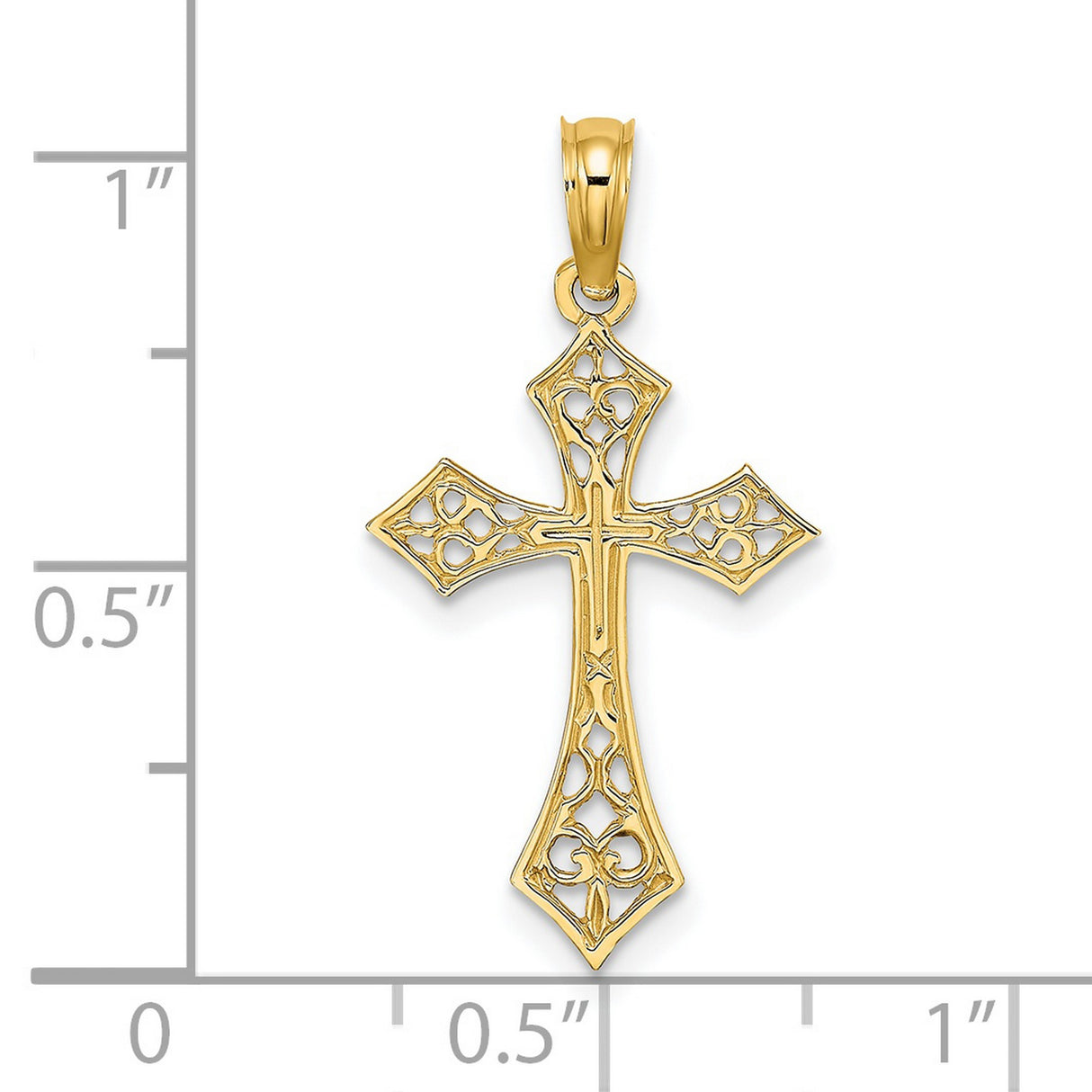 Filigree Cross Charm Pendant in Real 14k Yellow Gold