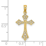 Filigree Cross Charm Pendant in Real 14k Yellow Gold