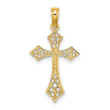 Filigree Cross Charm Pendant in Real 14k Yellow Gold