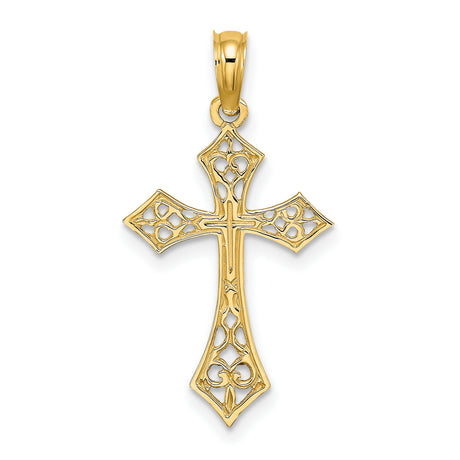 Filigree Cross Charm Pendant in Real 14k Yellow Gold