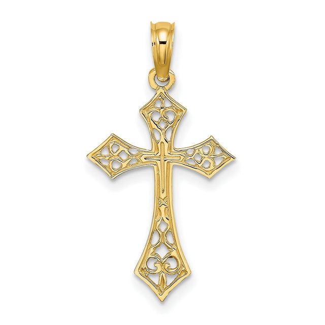 Filigree Cross Charm Pendant in Real 14k Yellow Gold