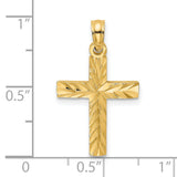 Block Cross Charm Pendant in Real 14k Yellow Gold