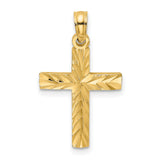 Block Cross Charm Pendant in Real 14k Yellow Gold