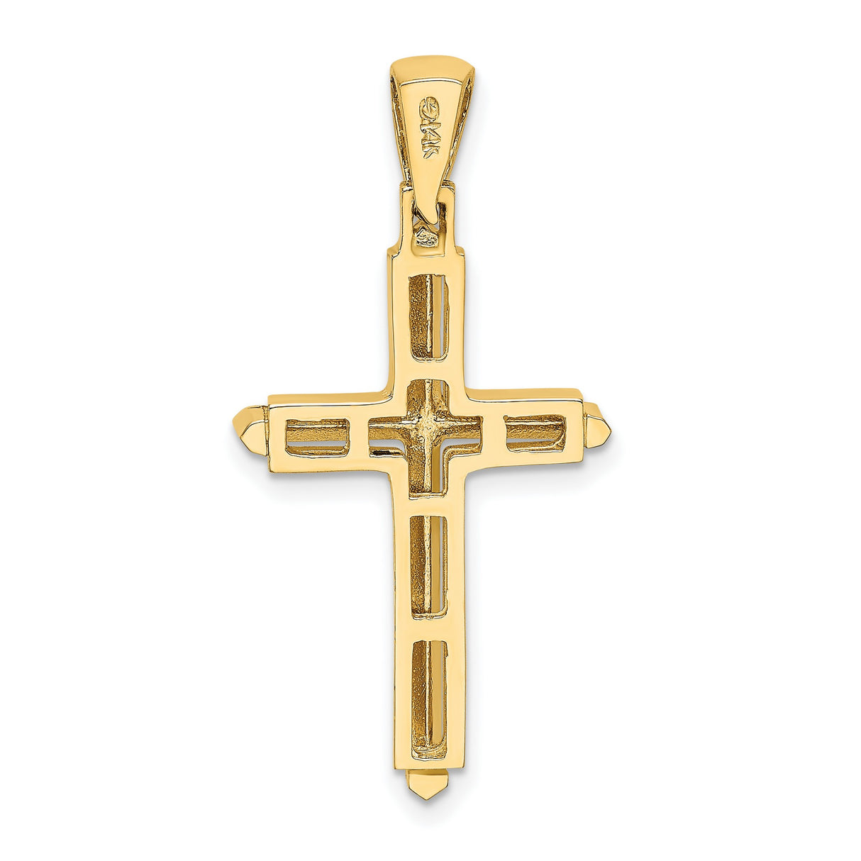 14k Yellow Gold Cross Pendant with Beveled Edges and Mirror Finish for Men and Women
