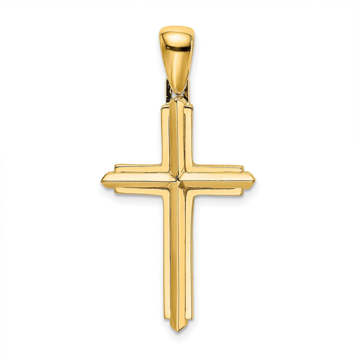 14k Yellow Gold Cross Pendant with Beveled Edges and Mirror Finish for Men and Women