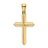 14k Yellow Gold Cross Pendant with Beveled Edges and Mirror Finish for Men and Women