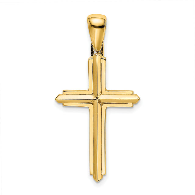 14k Yellow Gold Cross Pendant with Beveled Edges and Mirror Finish for Men and Women