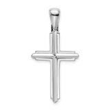 14k White Gold Cross Pendant, Modern Layered Design, Polished Religious Charm for Men and Women