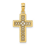 Textured Lace Center Cross Charm Pendant in Real 14k Yellow Gold