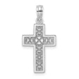 14k White Gold Cross Pendant with Filigree Swirl and Milgrain Detail