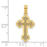 Lace Center Budded Cross Charm Pendant in Real 14k Yellow Gold