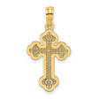 Lace Center Budded Cross Charm Pendant in Real 14k Yellow Gold