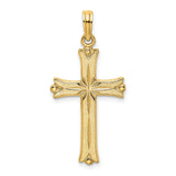 14k Yellow Gold Cross Pendant with Sculpted Edges and Starburst Design for Men and Women