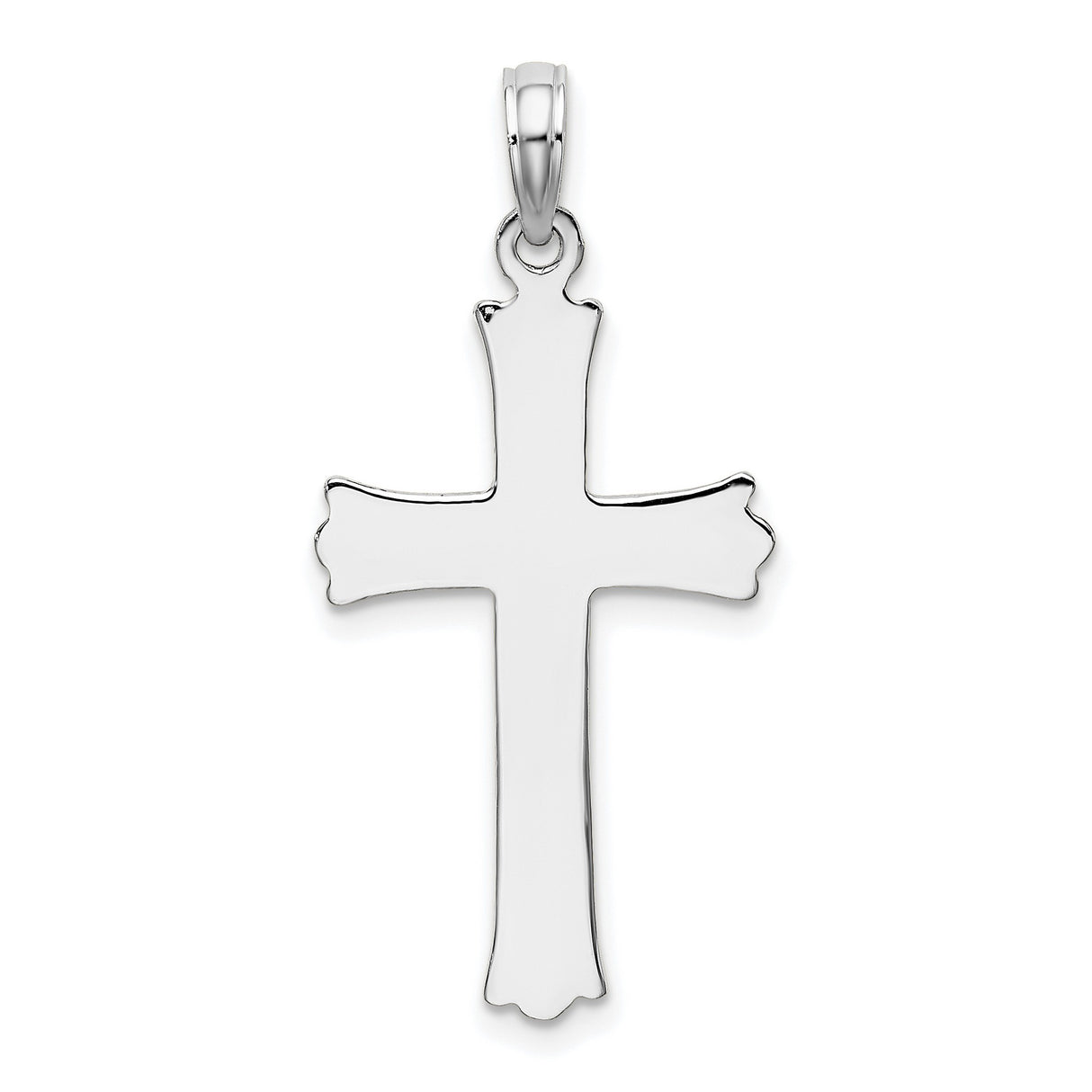 14k White Gold Cross Pendant with Starburst Detail, Satin Finish, Unisex Religious Jewelry
