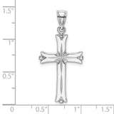 14k White Gold Cross Pendant with Starburst Detail, Satin Finish, Unisex Religious Jewelry
