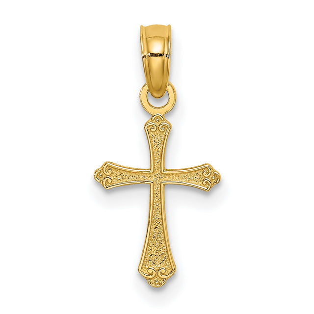 Textured Mini Cross Charm Pendant in Real 14k Yellow Gold