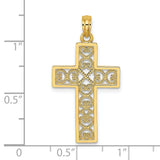 Polished Square Cross Heart Design Charm Pendant in Real 14k Yellow Gold