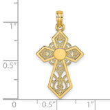 Polished and Lace Cross Charm Pendant in Real 14k Yellow Gold