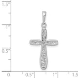 Cross Filigree Center Charm Pendant in Real 14k White Gold