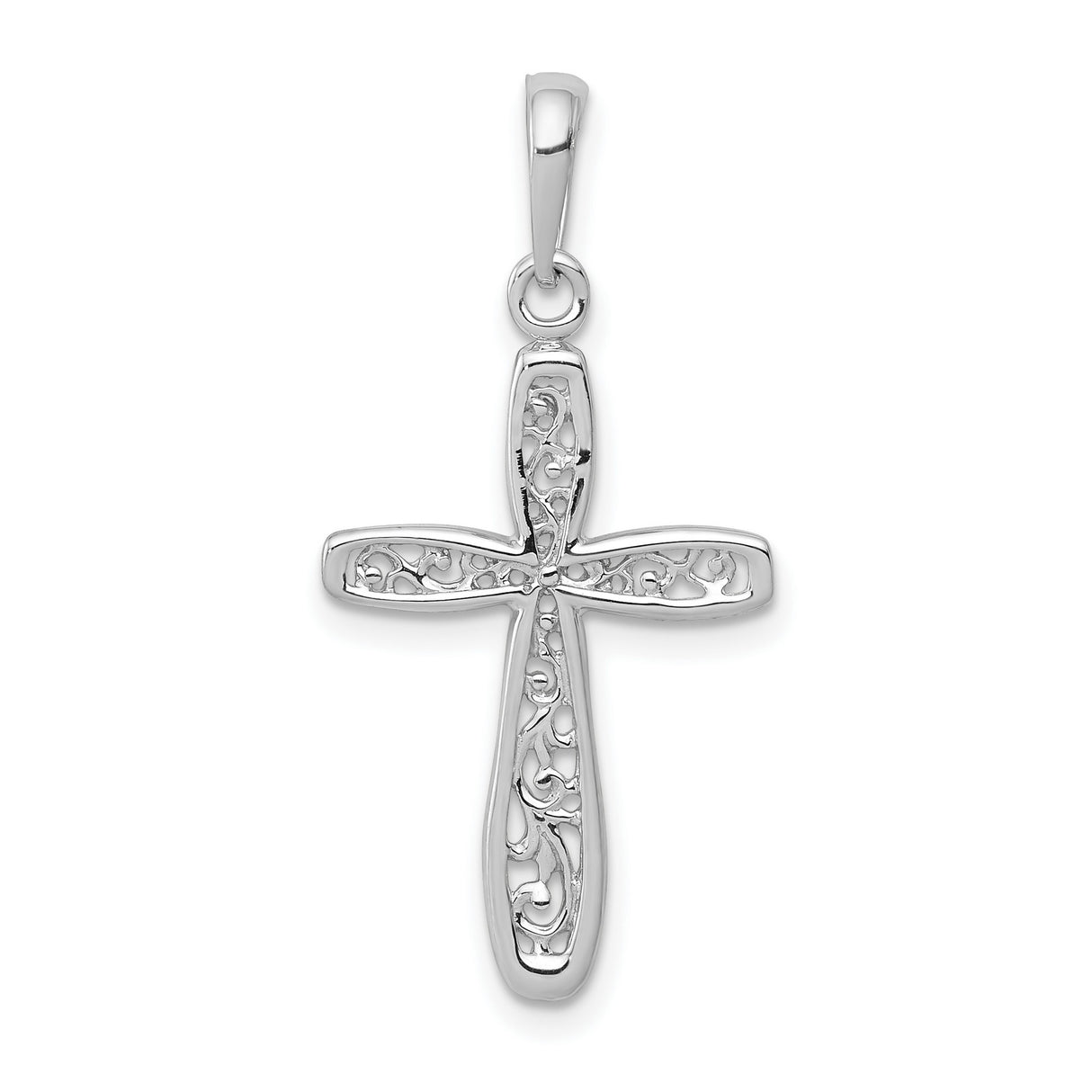 Cross Filigree Center Charm Pendant in Real 14k White Gold