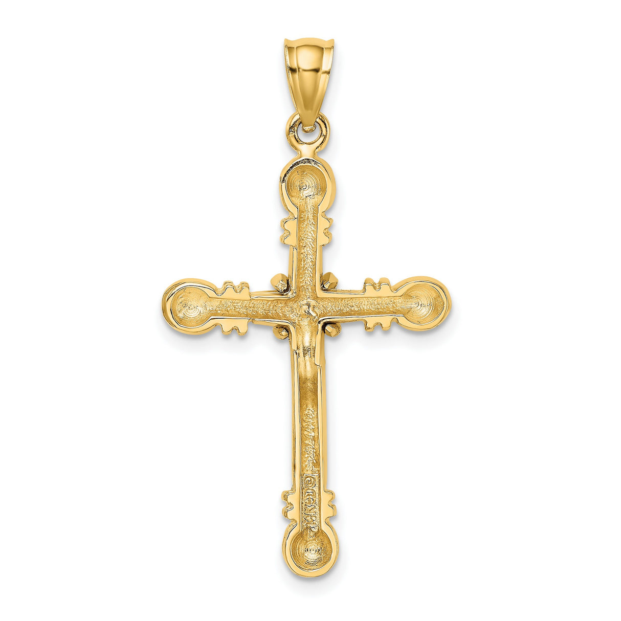 Solid Latin Rope Cross with Rounded Cap Ends Charm Pendant in Real 14k Yellow Gold