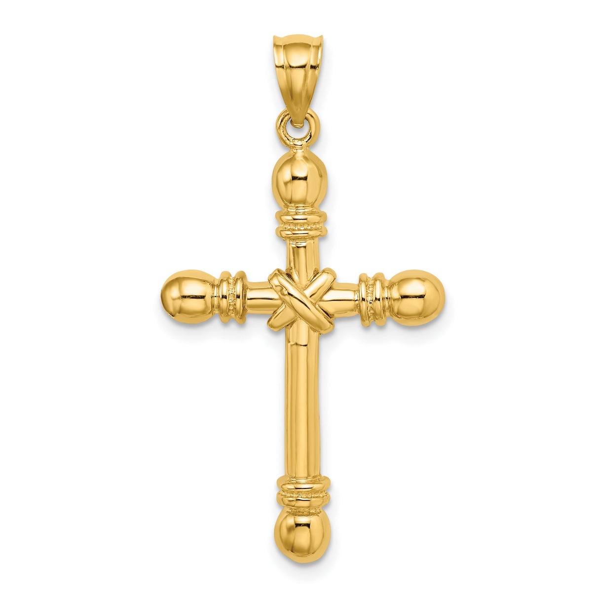 Solid Latin Rope Cross with Rounded Cap Ends Charm Pendant in Real 14k Yellow Gold