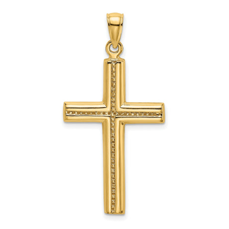 14k Yellow Gold Cross Pendant, High Polish Religious Charm for Men and Women