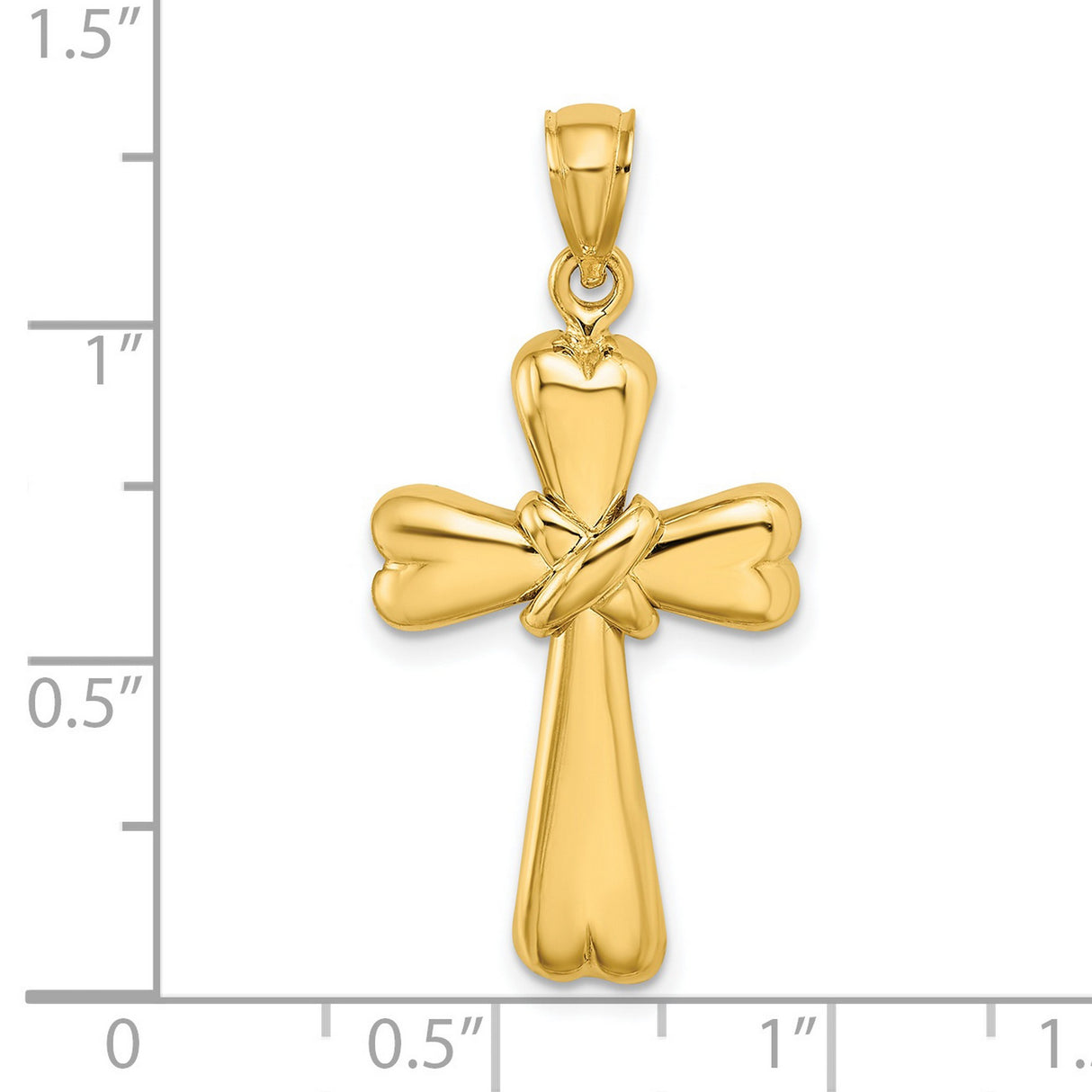 Polished X and Heart Cross Charm Pendant in Real 14k Yellow Gold