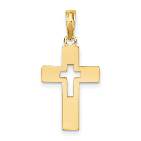 Polished Cut-Out Cross Charm Pendant in Real 14k Yellow Gold