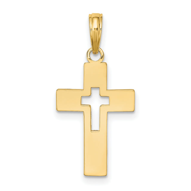 Polished Cut-Out Cross Charm Pendant in Real 14k Yellow Gold