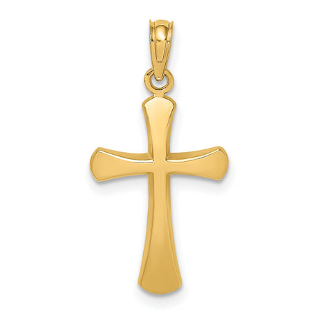 Polished Beveled Cross Round Tips Charm Pendant in Real 14k Yellow Gold