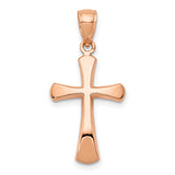 14k Rose Gold Cross Pendant with Beveled Edge Design, Polished Modern Faith Jewelry for Men and Women
