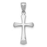 14k White Gold Cross Pendant with Satin Finish and Beveled Edges for Men and Women