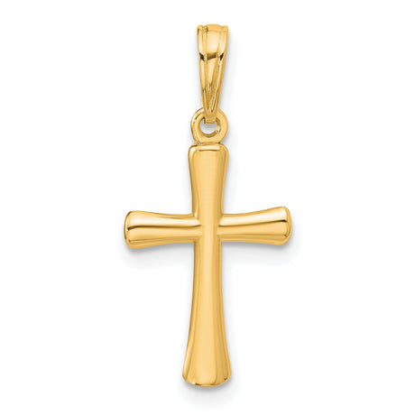 10k Yellow Gold Cross Pendant with Polished Beveled Design, Sleek Minimalist Religious Style