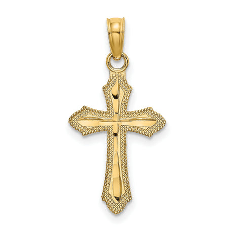 14k Yellow Gold Cross Pendant with Beveled Edge and Polished Finish for Men and Women