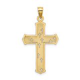 14k Yellow Gold Cross Pendant with Dual Tone Carved Texture Design for Men and Women
