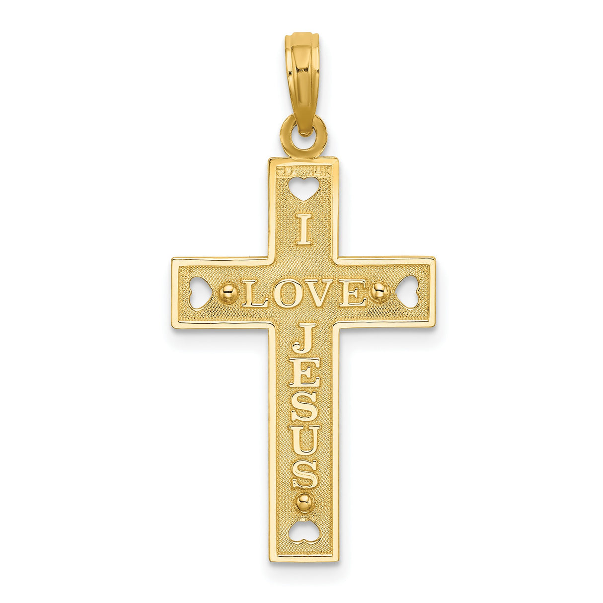 Cut-Out Heart I LOVE JESUS Reverse Crucifix Charm Pendant in Real 14k Yellow Gold