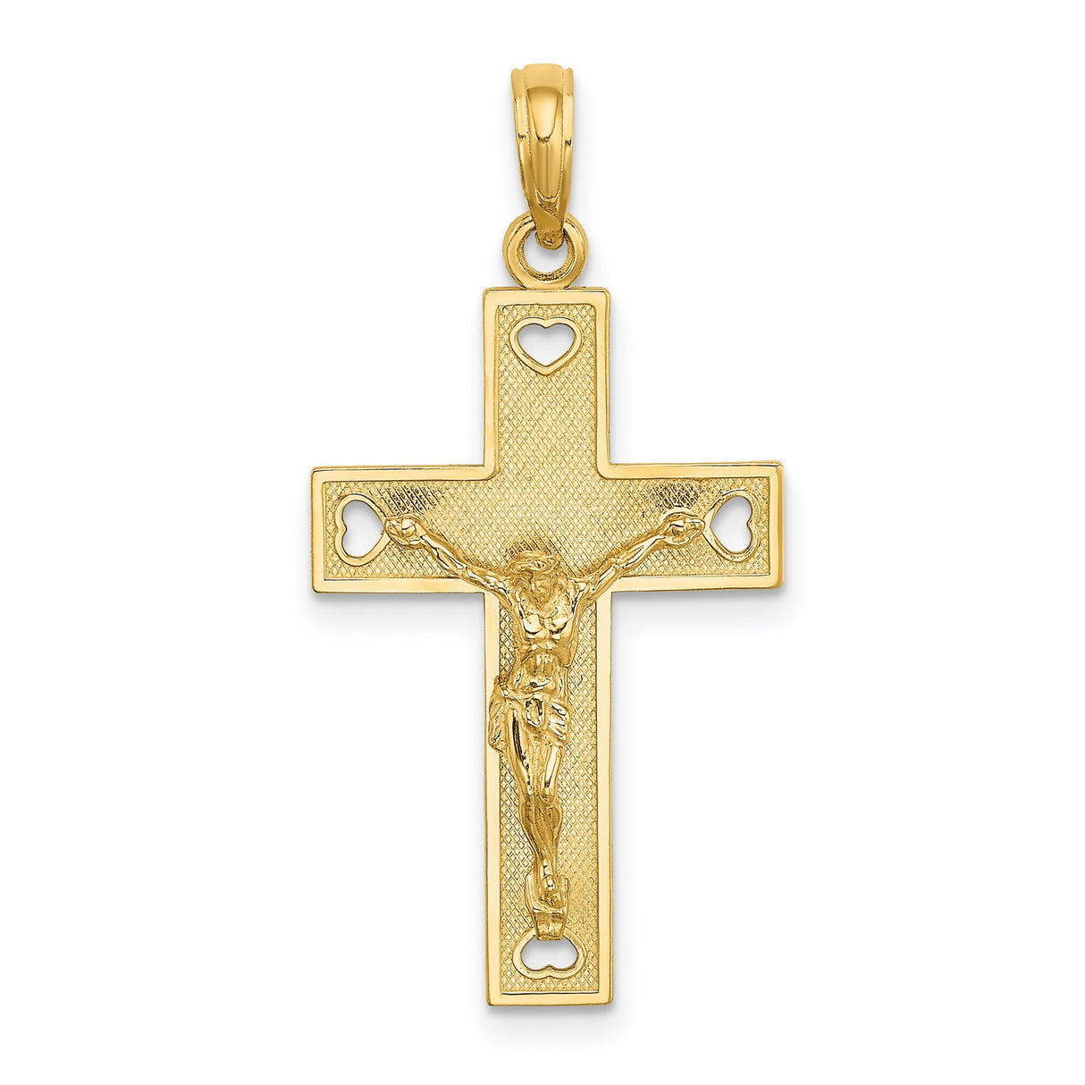 Cut-Out Heart I LOVE JESUS Reverse Crucifix Charm Pendant in Real 14k Yellow Gold