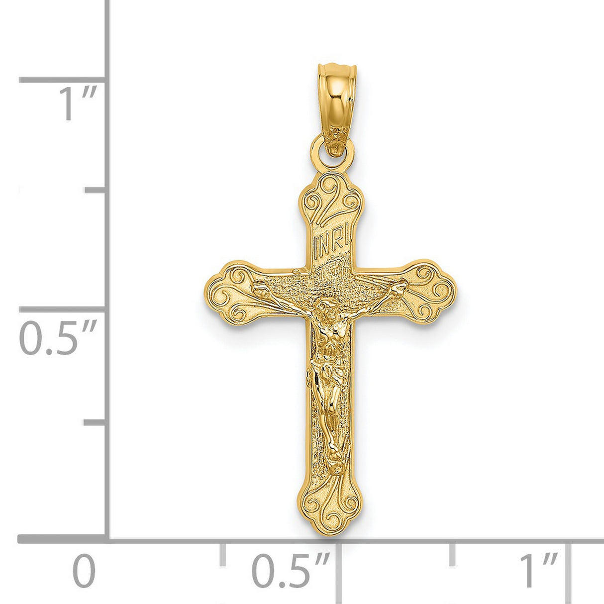 Inri Crucifix Scroll Tips Charm Pendant in Real 14k Yellow Gold